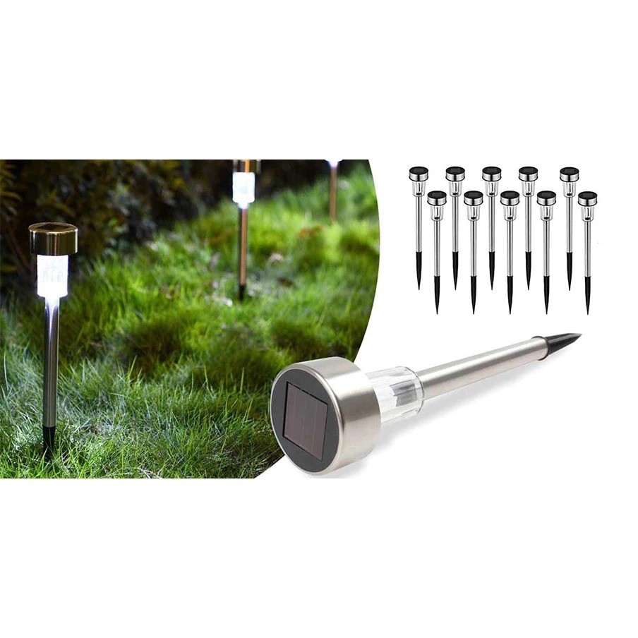 Set 10 lampi solare din inox pentru gradina