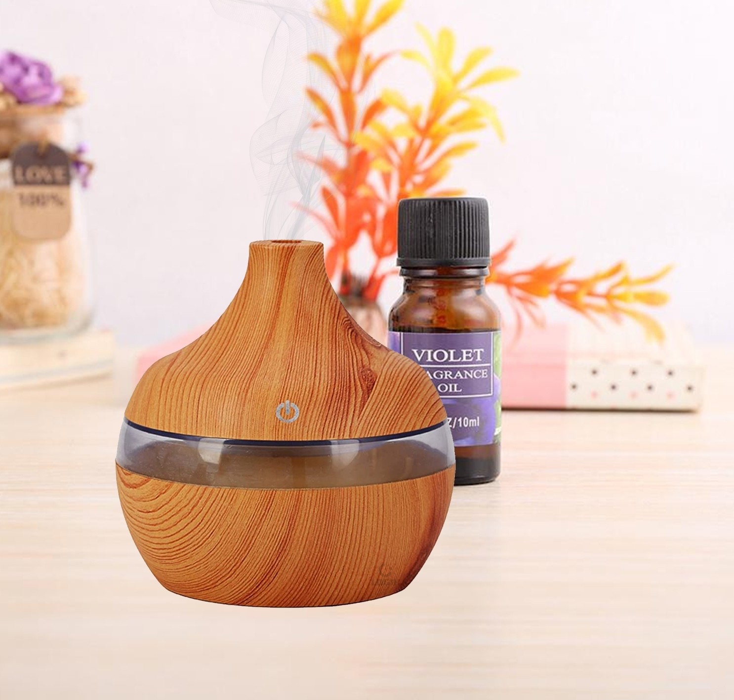 Pachet pentru aromaterapie, difuzor cu 7 culori ambientale + ulei esential, 10 ml CADOU