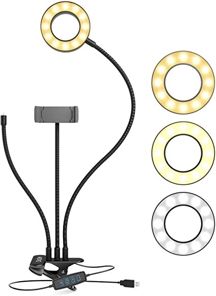 Suport flexibil pentru telefon cu 3 moduri de iluminare Ring Light