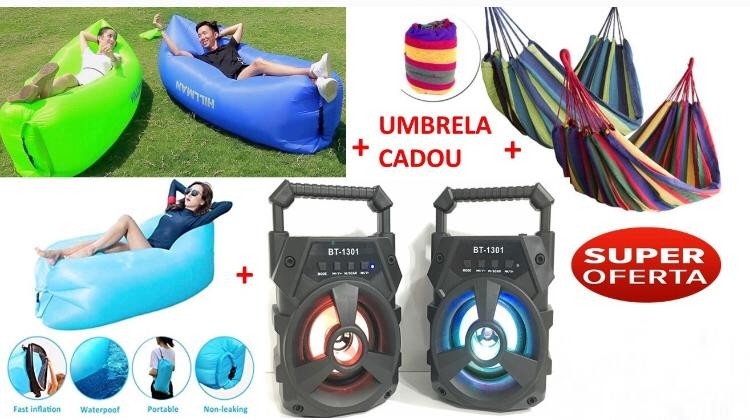 PROMOTIE IMBATABILA! SEZLONG GONFLABIL XXL + HAMAC COLUMBIAN + BOXA BLUETOOTH + CADOU UMBRELA, TOTUL LA DOAR 127,90 LEI!