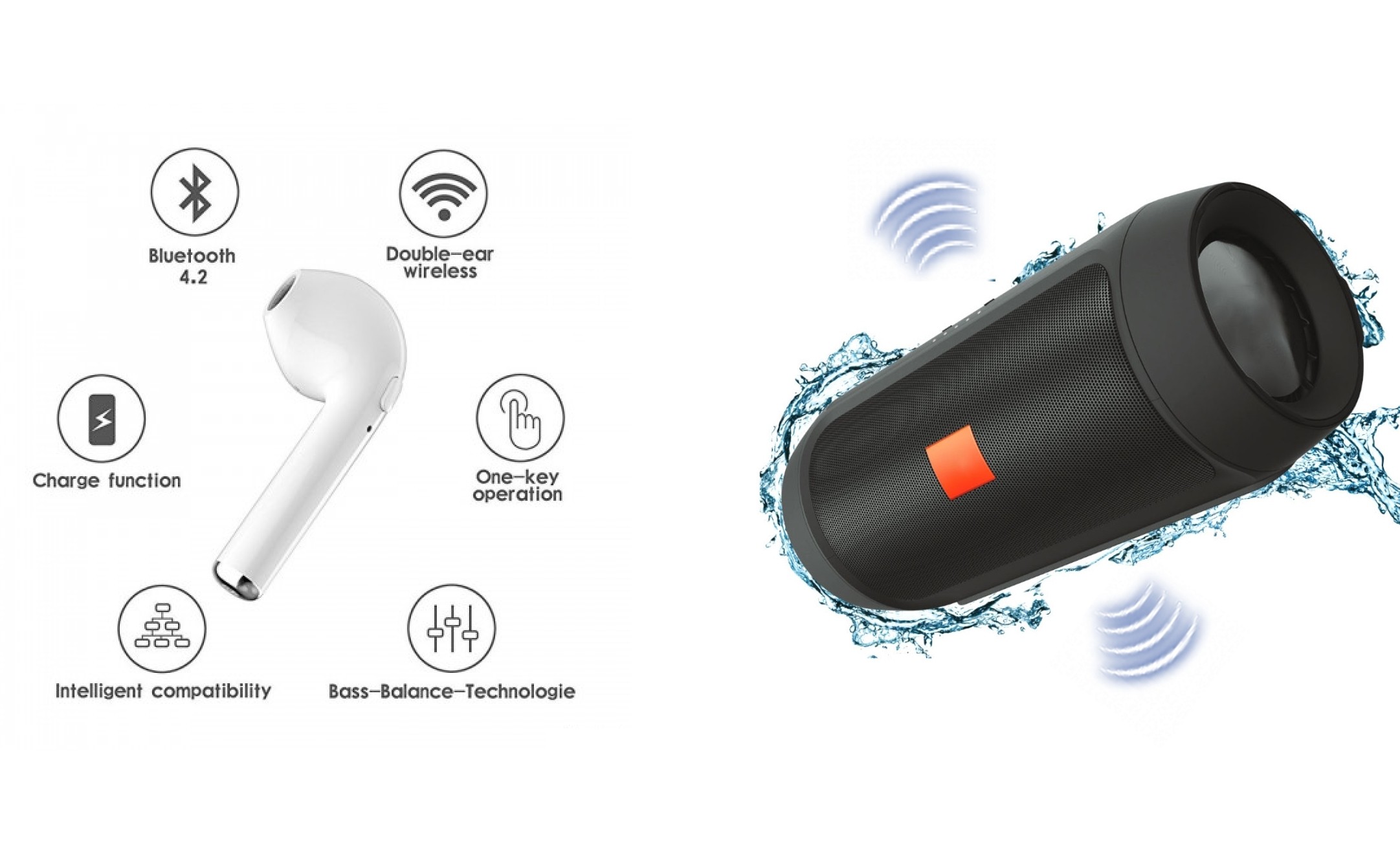 Set Boxa portabila cu doua difuzoare multifunctionala si Casca mini wireless