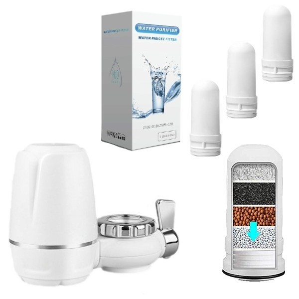 ROBINET CU FILTRU PENTRU PURIFICAREA APEI, UNIVERSAL + SET 3 FILTRE DE REZERVA