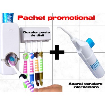 Pachet promotional dozator pasta de dinti si aparat curatare interdentara 