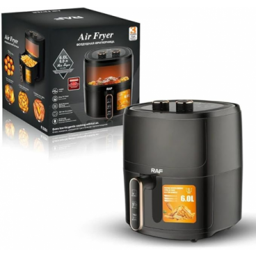 Friteuza cu aer inoxidabil fara ulei Ecran din sticla transparenta neagra, 1500 W, 6 litri RAF-5324