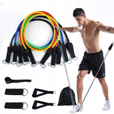 Set 5 corzi elastice din latex cu accesorii pentru muschi abdominali, piept, biceps, triceps, umeri, spate, picioare 
